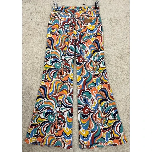Wrangler Women's High Rise Flare Jeans Pants In Latigo Print Size 26 Retro Hippy - Picture 12 of 14
